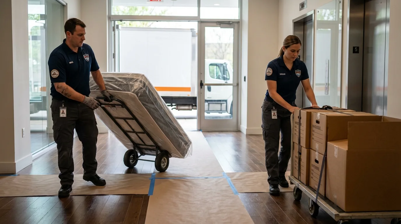 Professional apartment movers loading elevator in Sisseton, SD